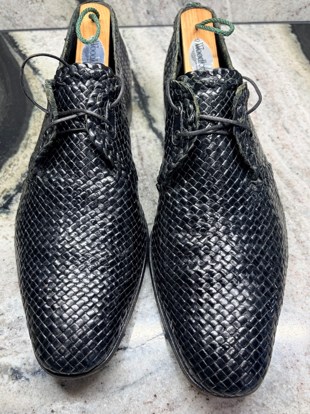 A. Testoni Black Label Woven Leather Oxfords Men’s UK 8 US 9 Made in Italy